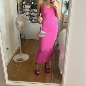Meshki hot bubblegum pink sleeveless backless strappy bodycon maxi dress